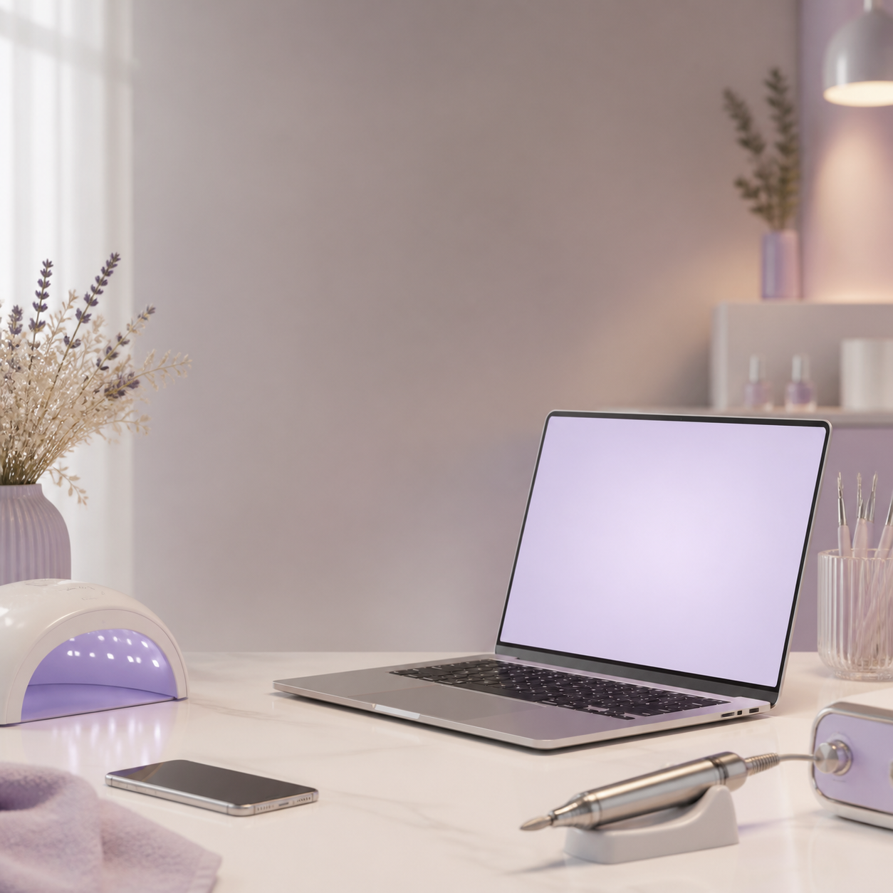 Wellstry nail equipment support and business contact workspace