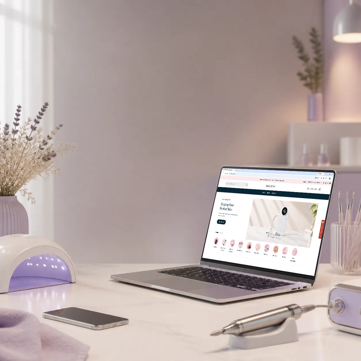 Wellstry nail equipment support and business contact workspace