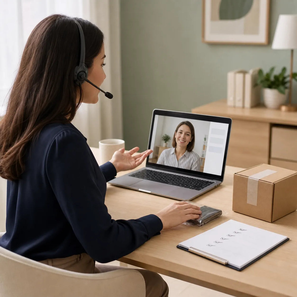 Wellstry customer-care specialist confirming a support solution with a customer