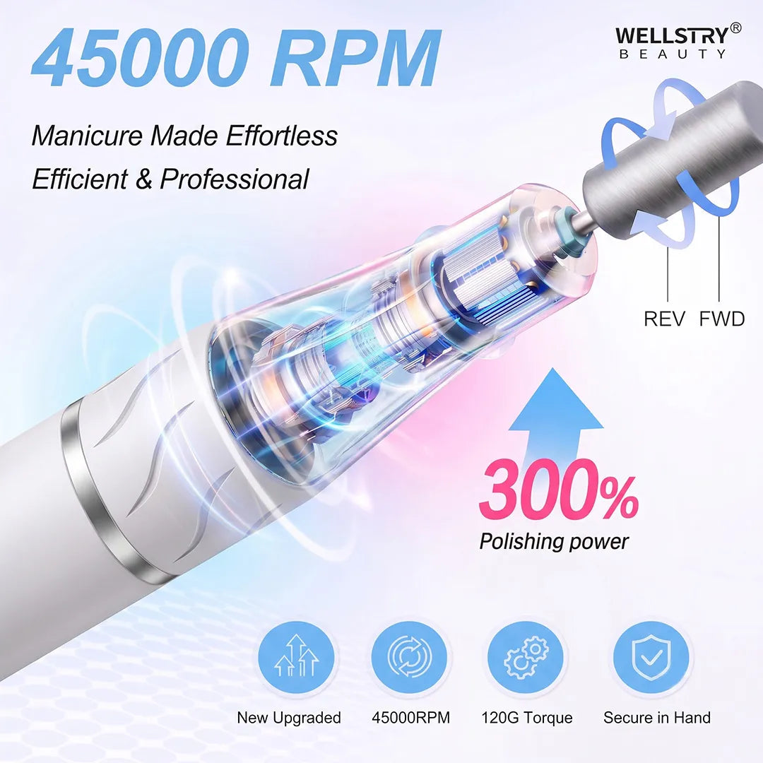 Wellstry 912 Cordless Brushless Nail Drill - 40,000 RPM dimensions or product details