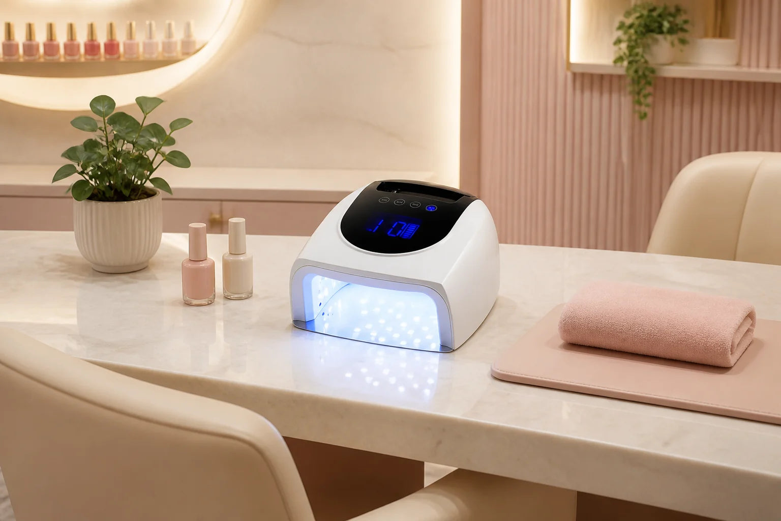 Wellstry X30 cordless UV LED nail lamp at a modern salon station