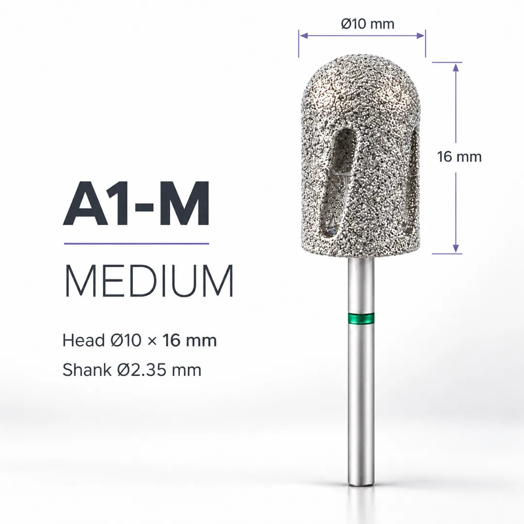 Wellstry A1-M medium stainless steel foot care bit with green ring