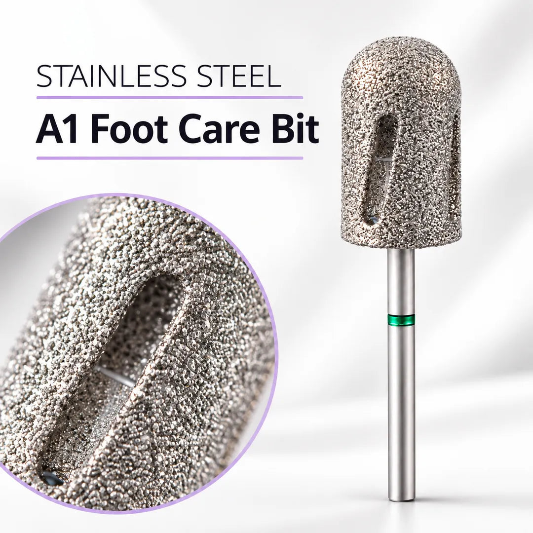 Close view of the stainless steel surface on the Wellstry A1 foot care bit