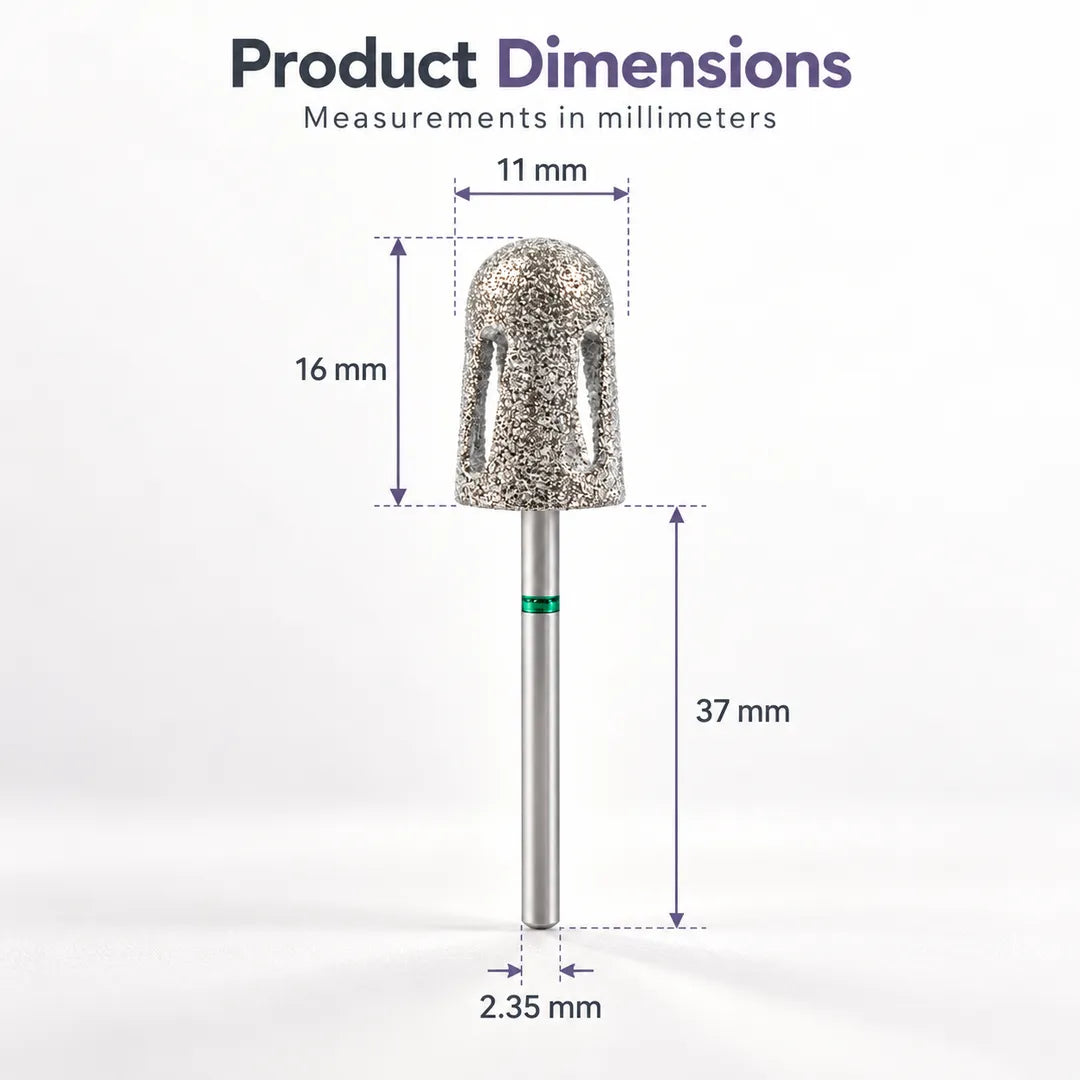 Wellstry A2 pedicure bit dimensions with 11 by 16 mm head and 2.35 mm shank