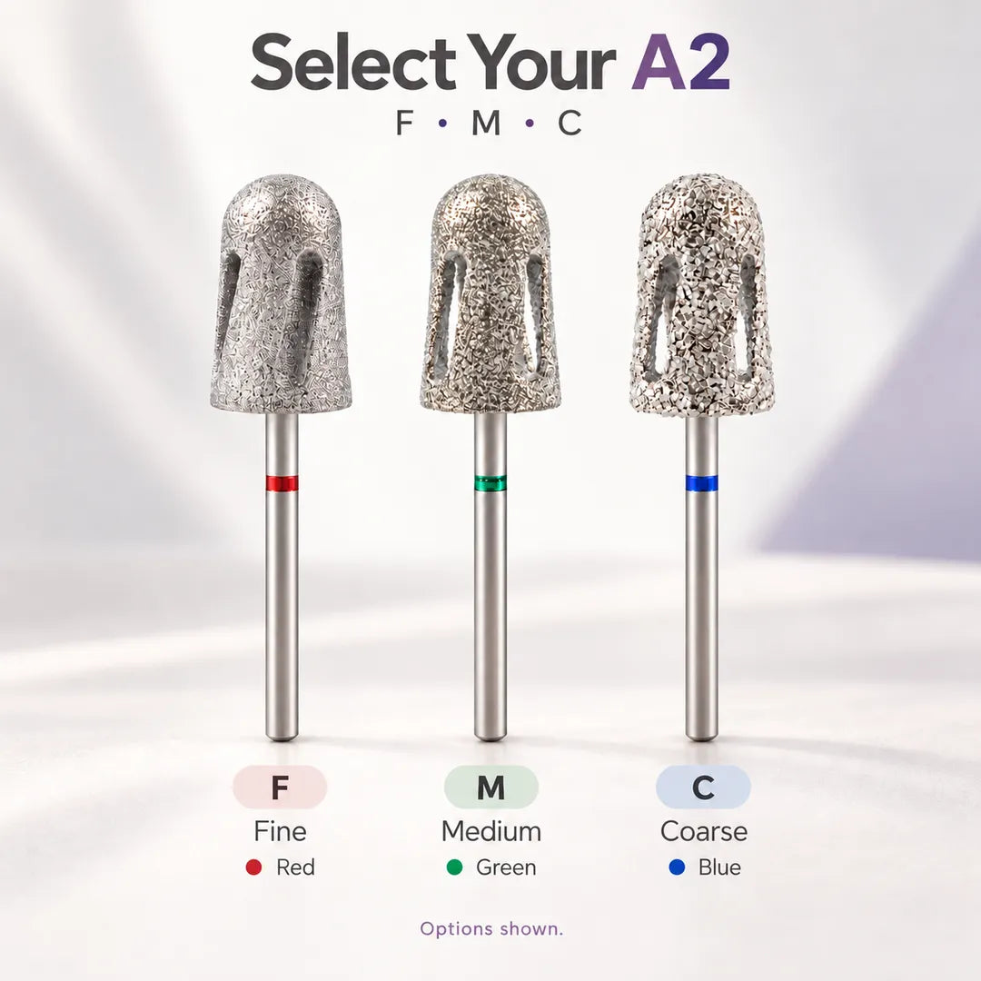 Wellstry A2 pedicure bit grade options with red green and blue rings