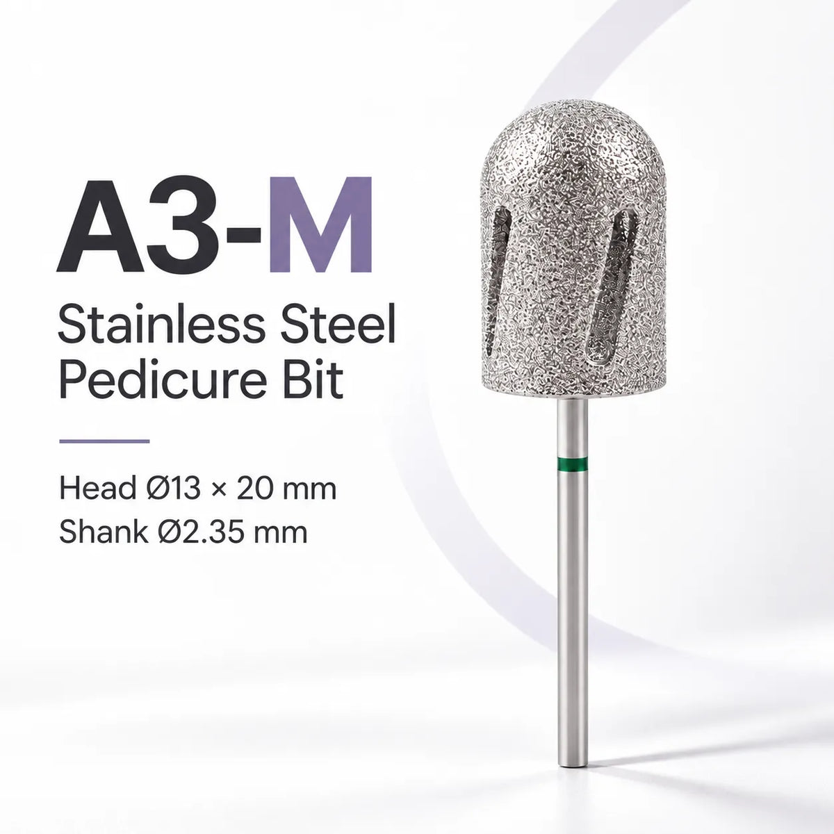 Wellstry A3-M medium stainless steel pedicure nail drill bit with green ring