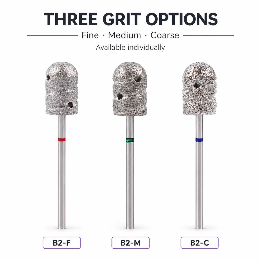 Wellstry B2 stainless steel pedicure bits in fine medium and coarse grades