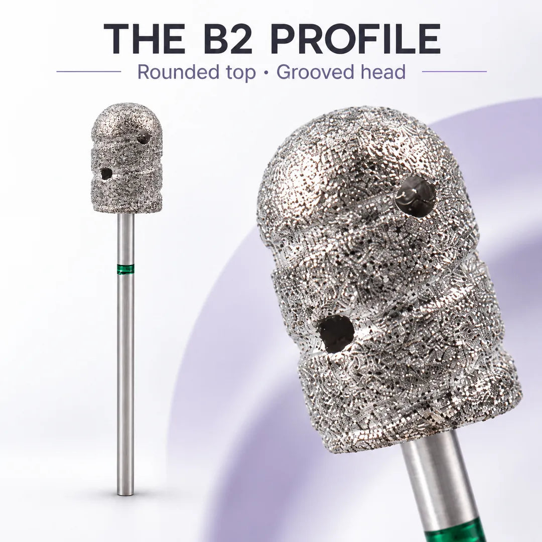 Wellstry B2 pedicure bit with rounded top and grooved head profile