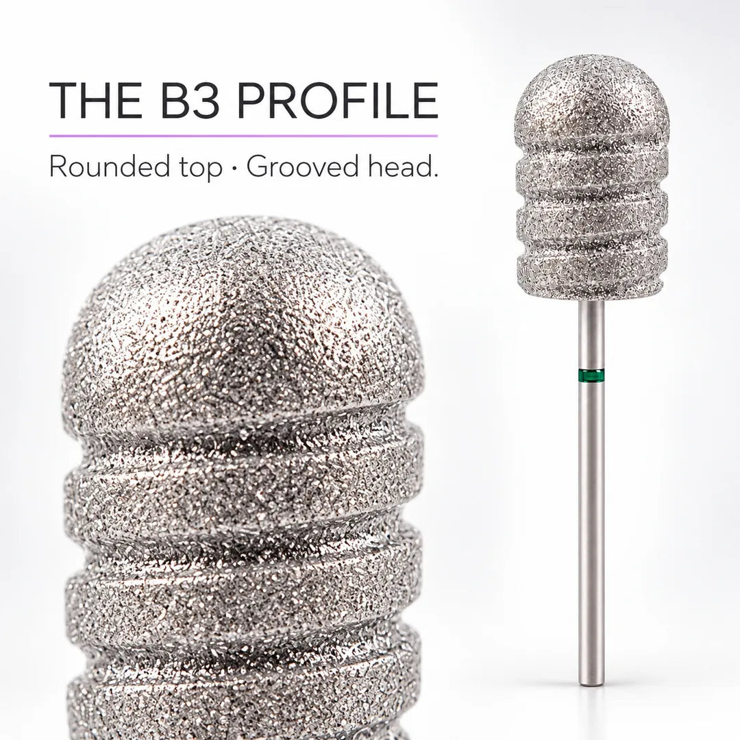 Wellstry B3 pedicure bit with rounded top and grooved head profile