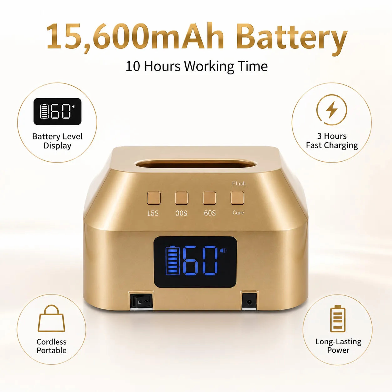 Wellstry max 1 15600mah cordless nail lamp battery display