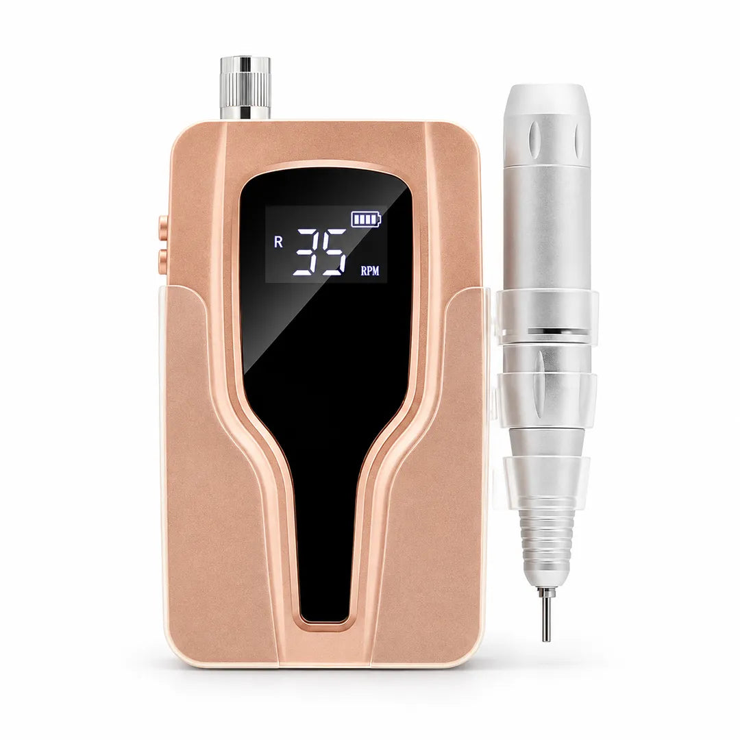 Wellstry P20 rose gold cordless nail drill on a white background