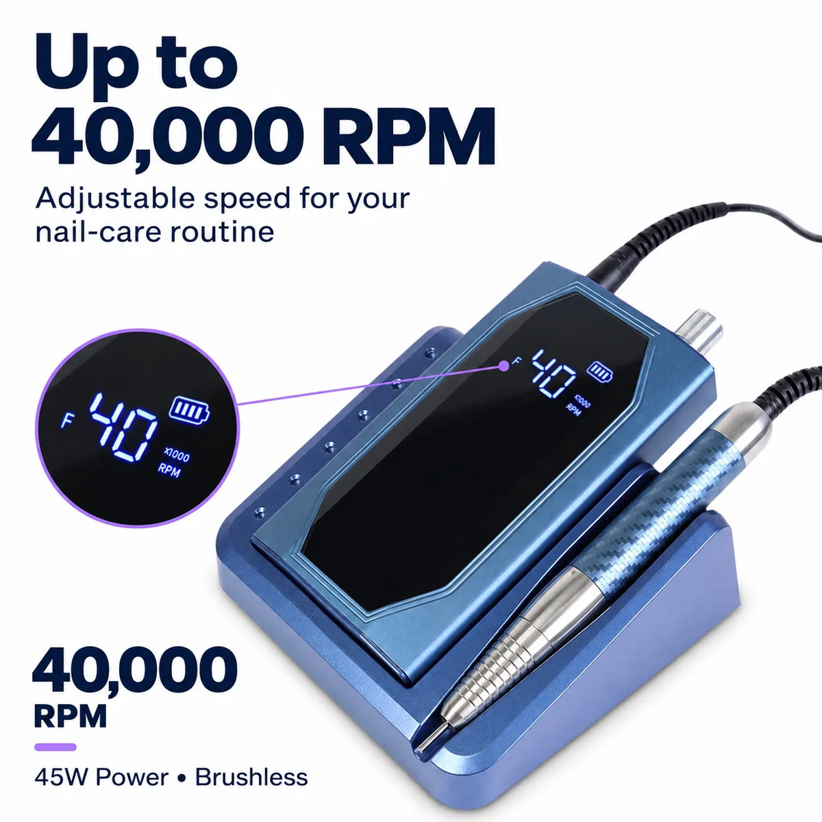P60 professional nail drill with adjustable speed up to 40000 RPM