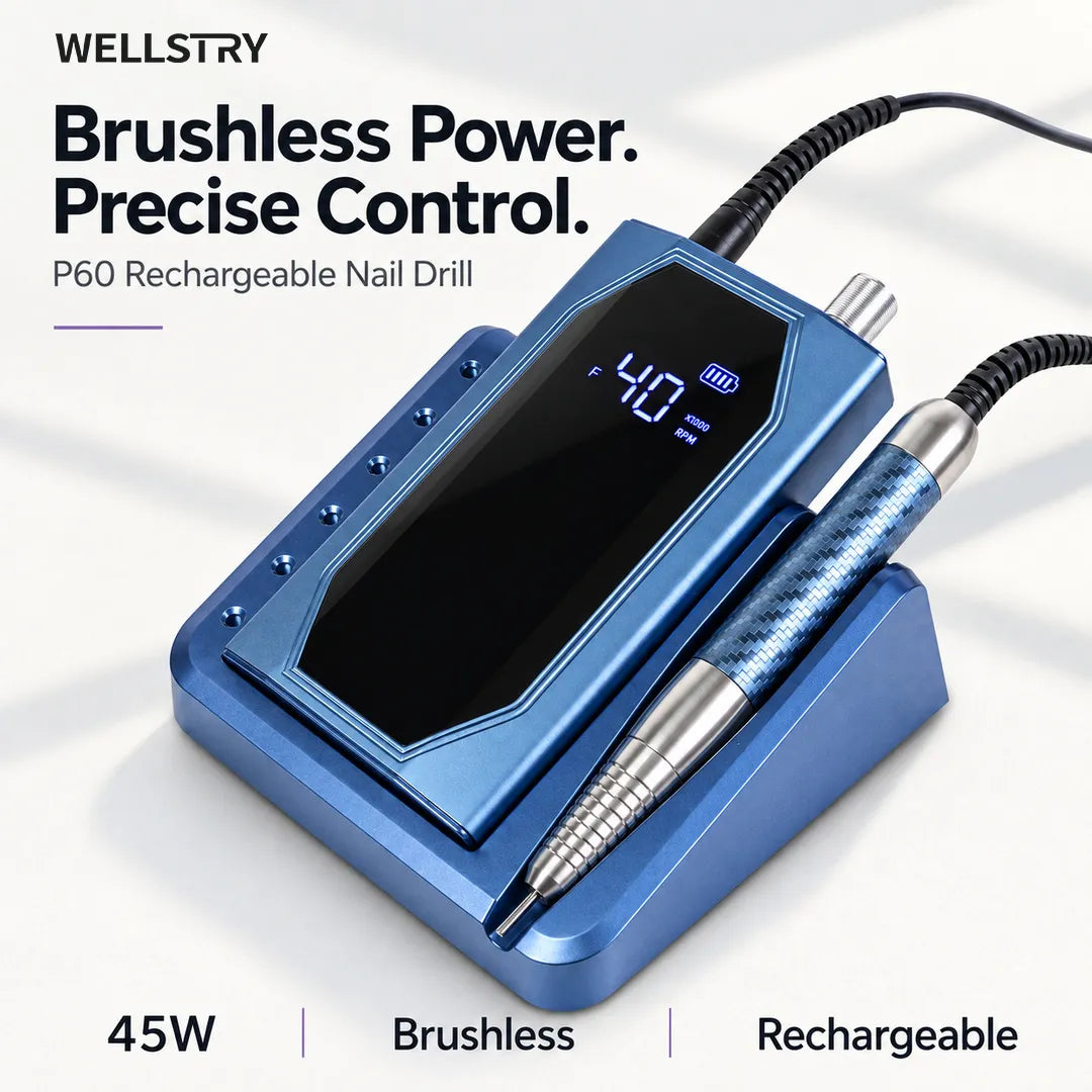 Wellstry P60 45W brushless rechargeable nail drill in blue