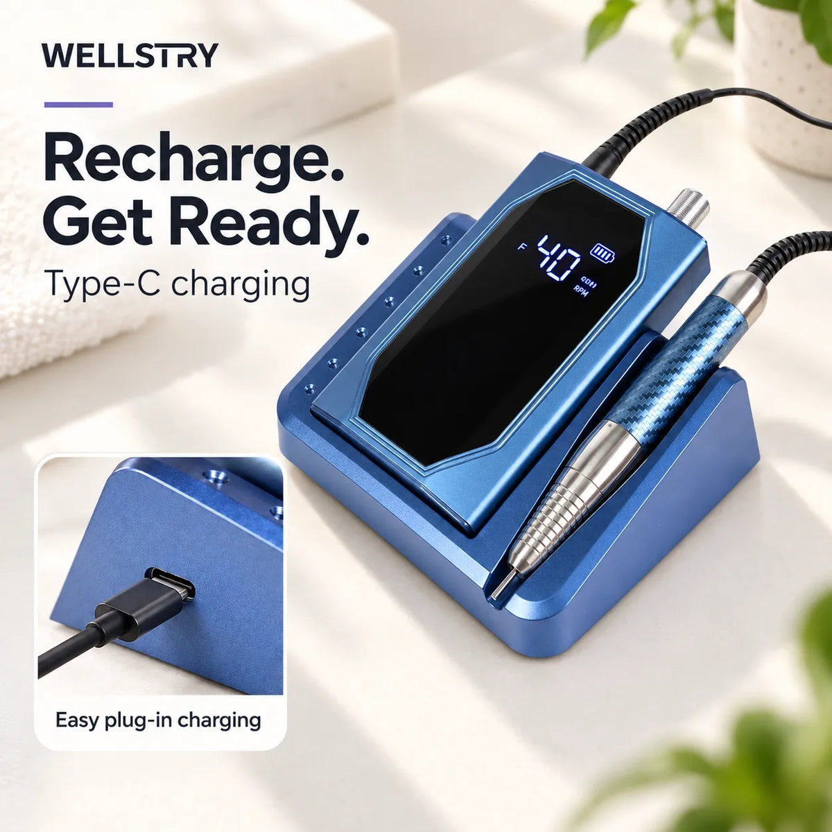 Wellstry P60 rechargeable nail drill with Type-C charging port
