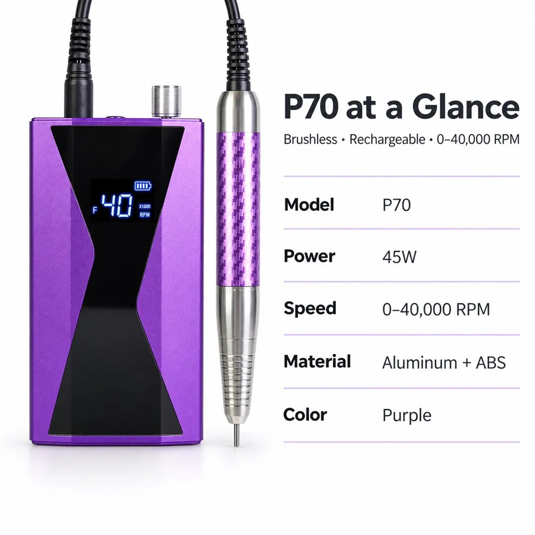 P70 purple 45W brushless nail drill specifications and features