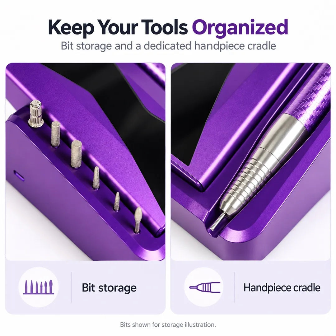 P70 nail drill built-in bit storage and handpiece cradle