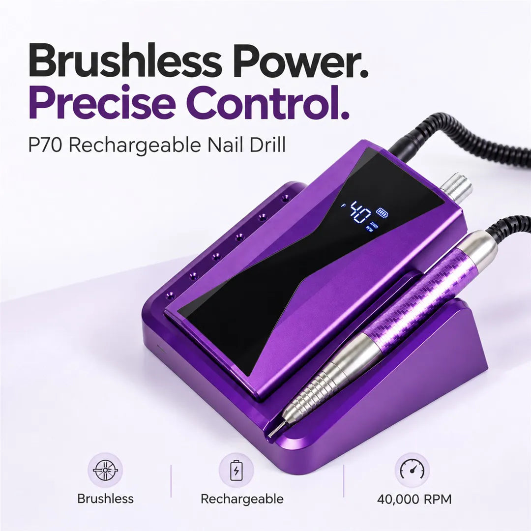 P70 purple rechargeable brushless nail drill and handpiece