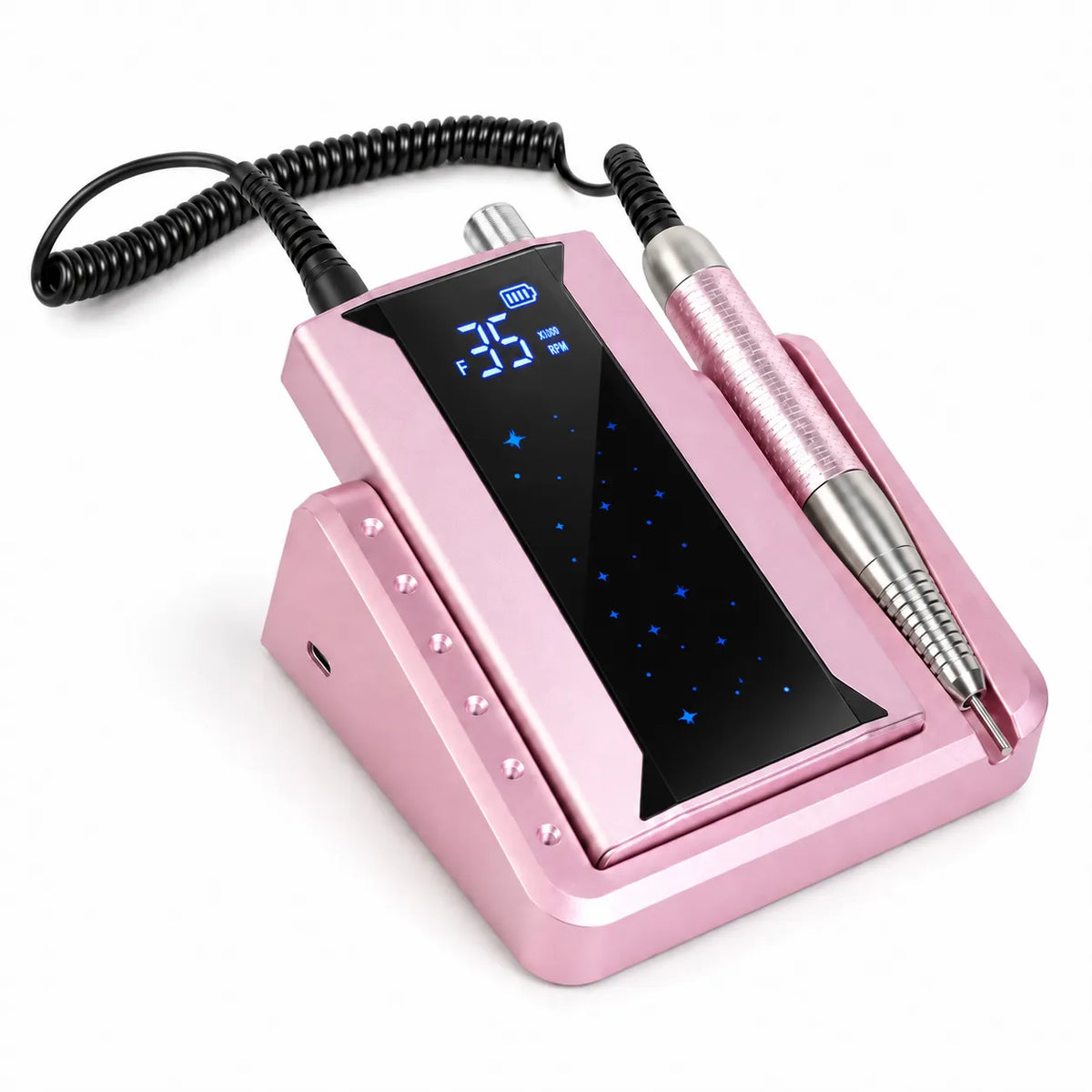 Wellstry P80 pink cordless brushless nail drill on white background