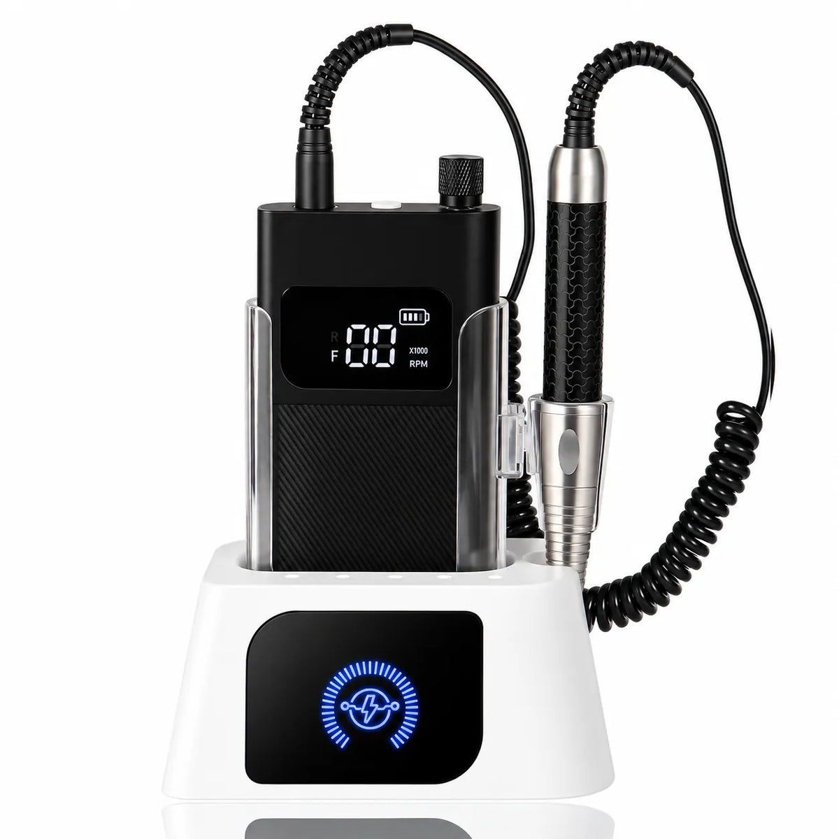 Wellstry P90 black cordless nail drill on a white background
