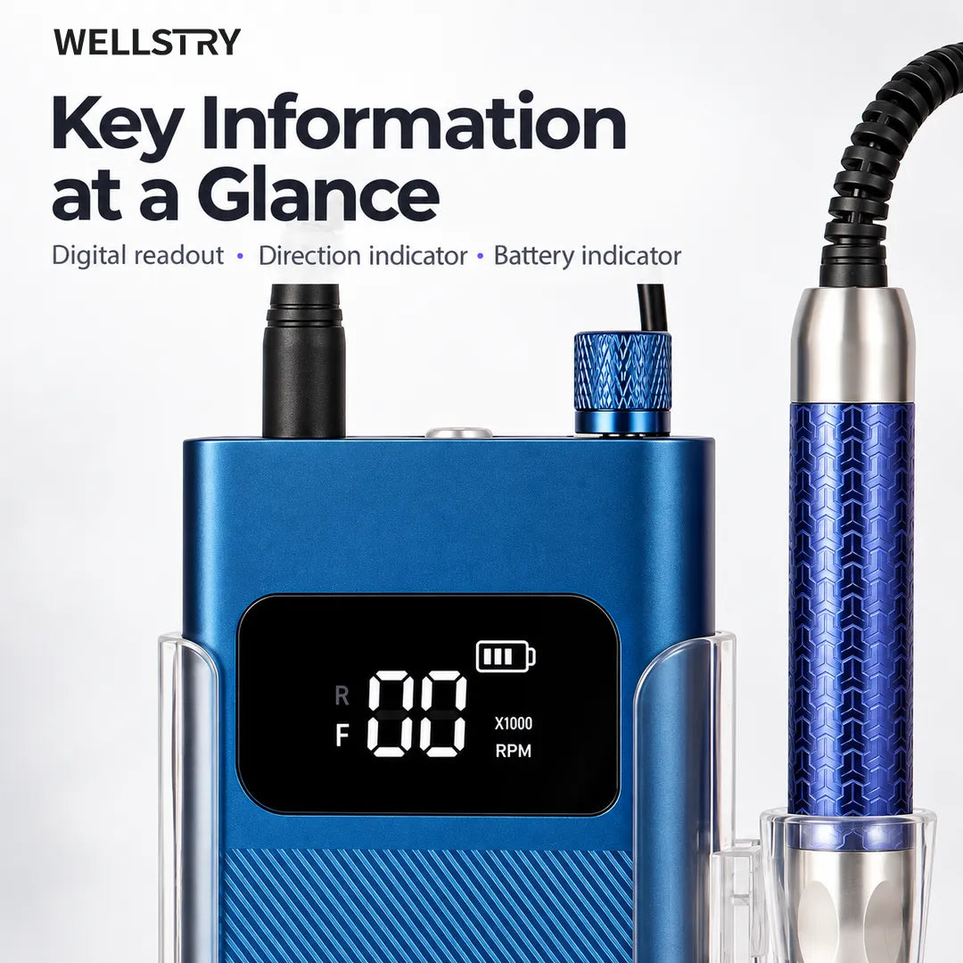 P90 nail drill digital display with speed direction and battery indicators