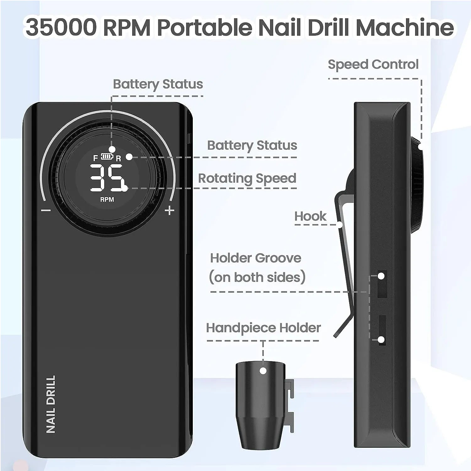 Wellstry UV-201 30W Cordless Nail Drill - 35,000 RPM - product detail view 6