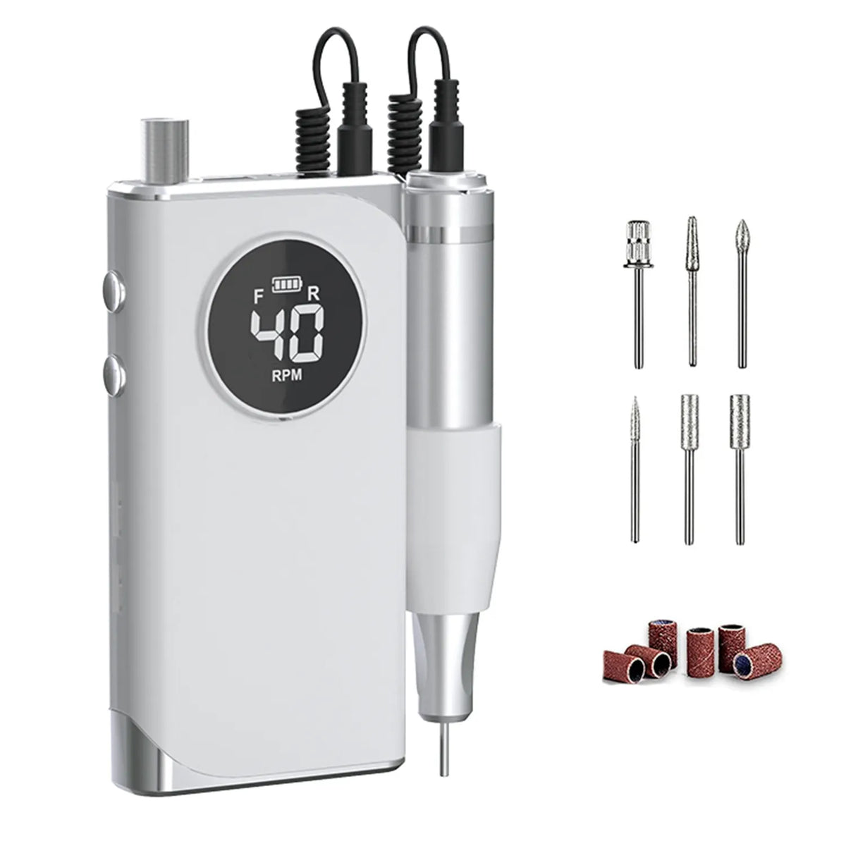 Wellstry UV-401 white cordless nail drill with handpiece bits and sanding bands