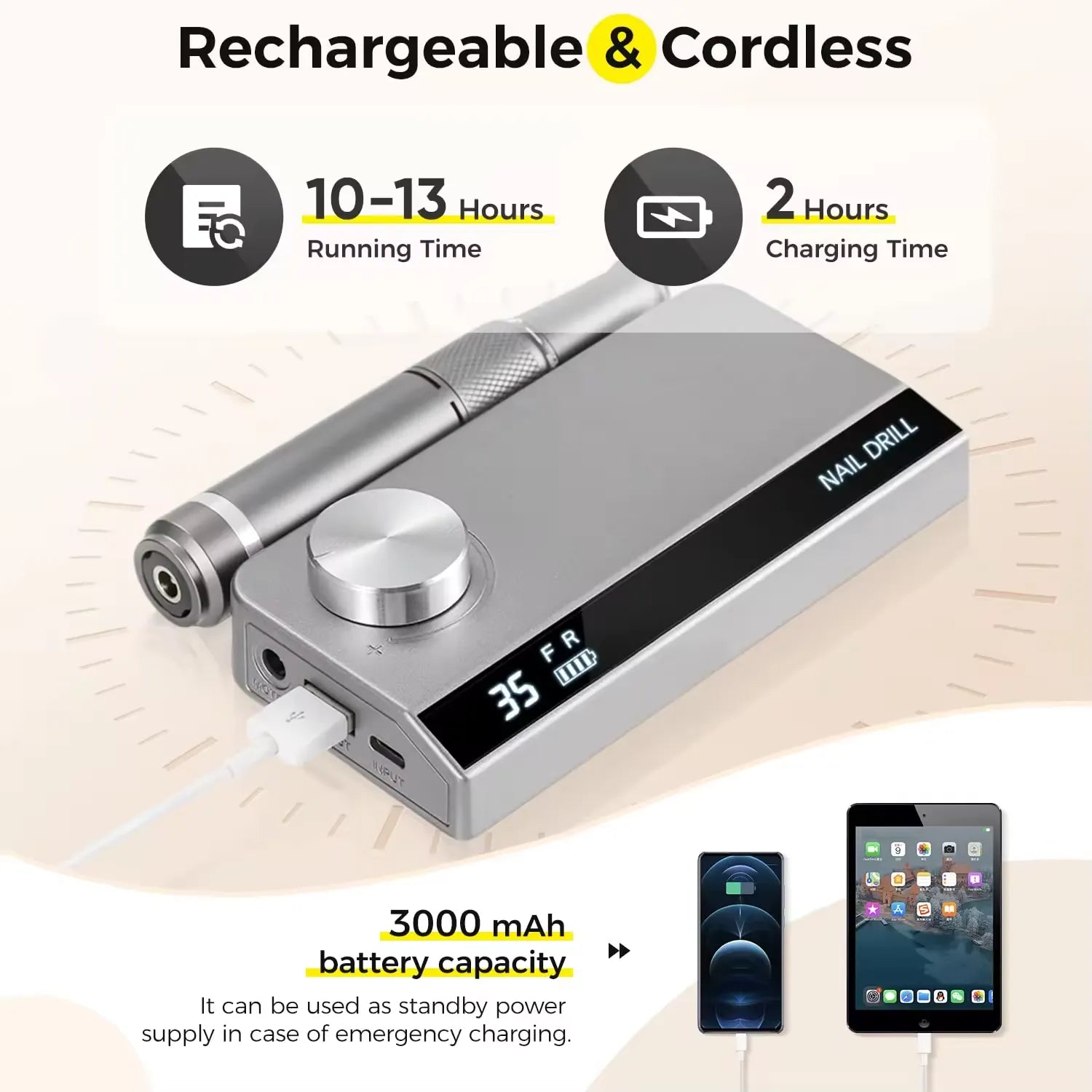 Wellstry UV-501 30W Cordless Nail Drill - 40,000 RPM - product detail view 2