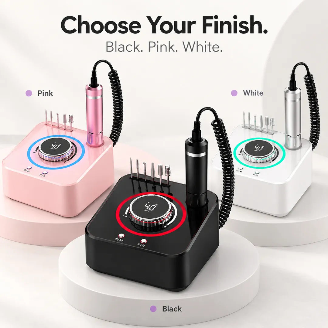 Wellstry UV-601 nail drill color options in black pink and white