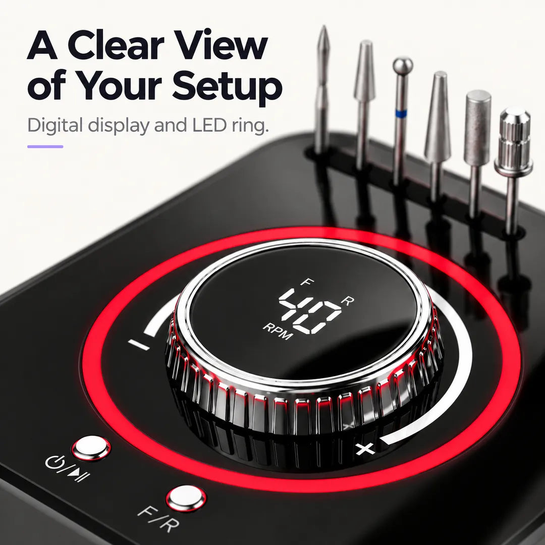 UV-601 nail drill digital RPM display and illuminated LED control ring