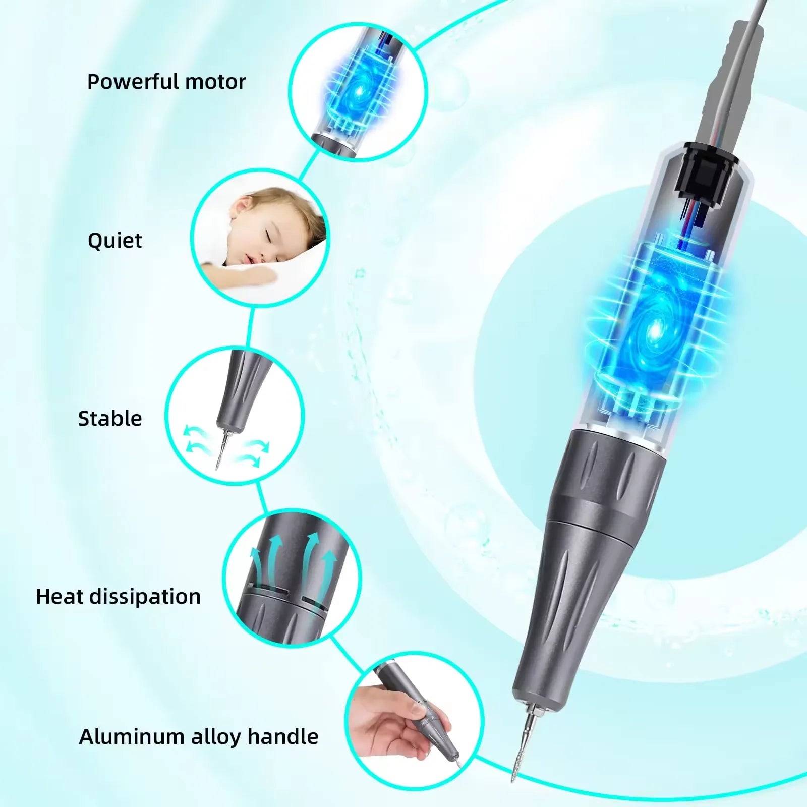Wellstry UV-601 48W Plug-In Nail Drill - 40,000 RPM - product detail view 6