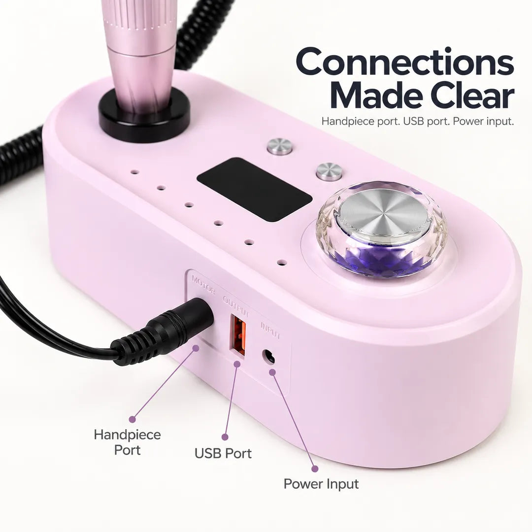 UV-701 nail drill handpiece port USB port and power input