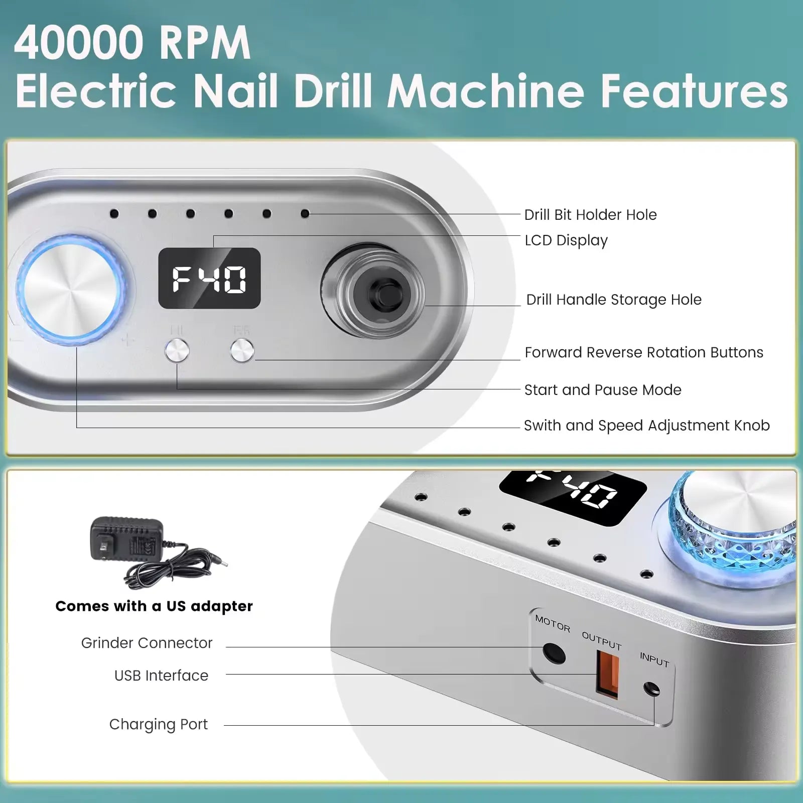 Wellstry UV-701 24W Plug-In Nail Drill - 40,000 RPM - product detail view 2