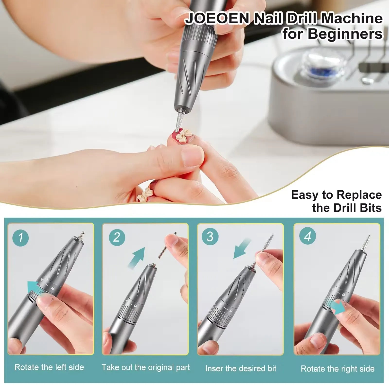 Wellstry UV-701 24W Plug-In Nail Drill - 40,000 RPM - product detail view 4