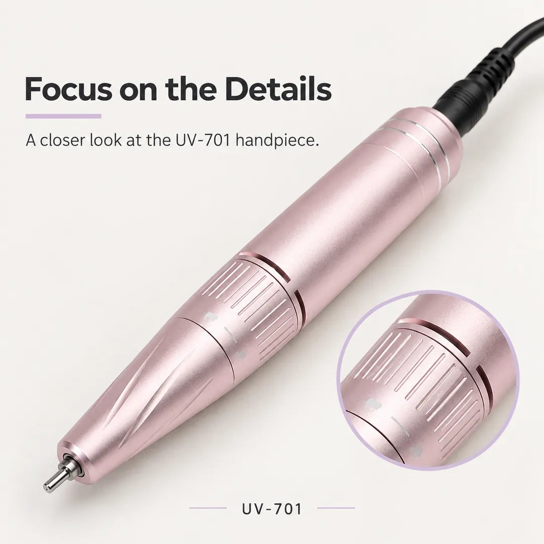 UV-701 pink twist-lock nail drill handpiece detail