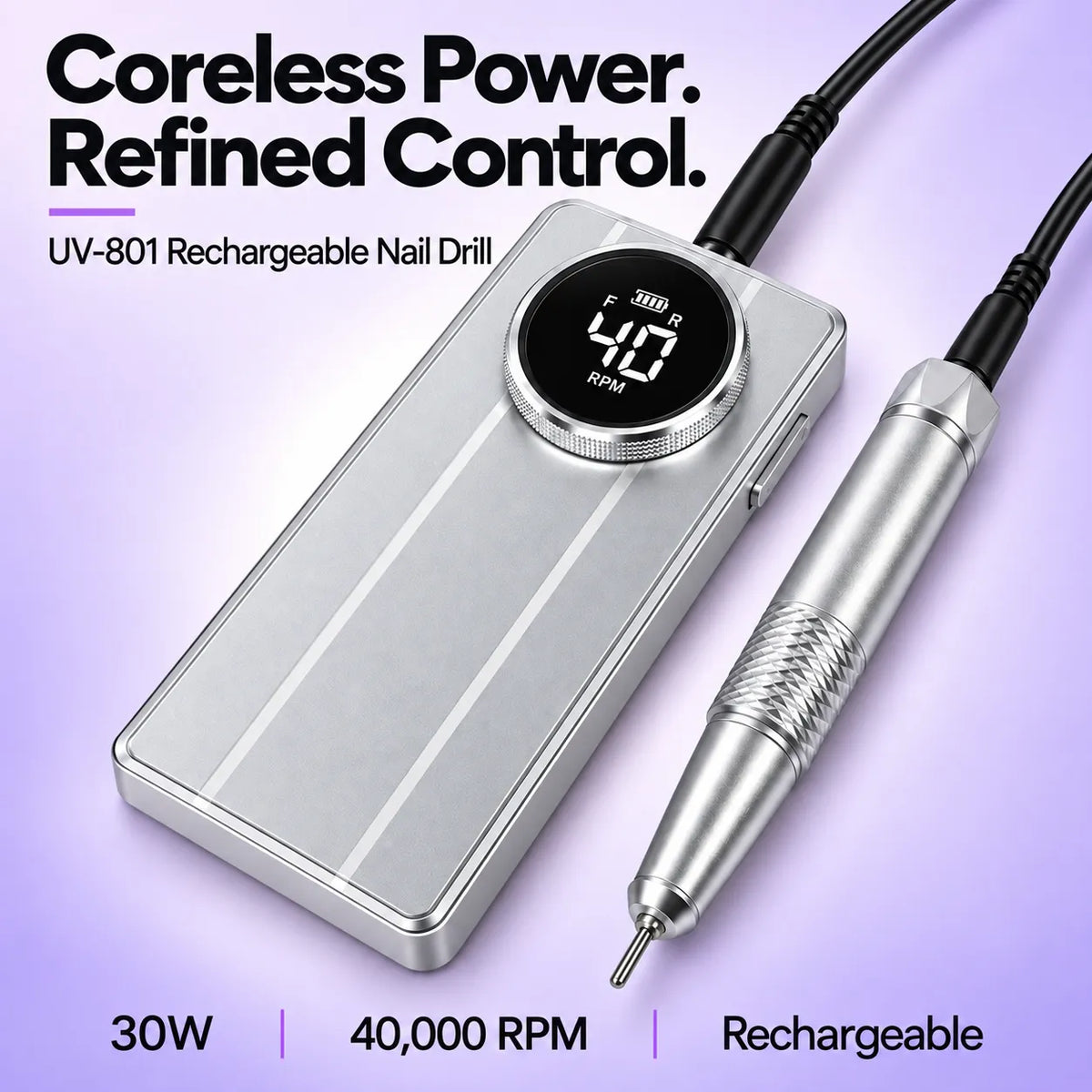 Wellstry UV-801 30W rechargeable coreless nail drill