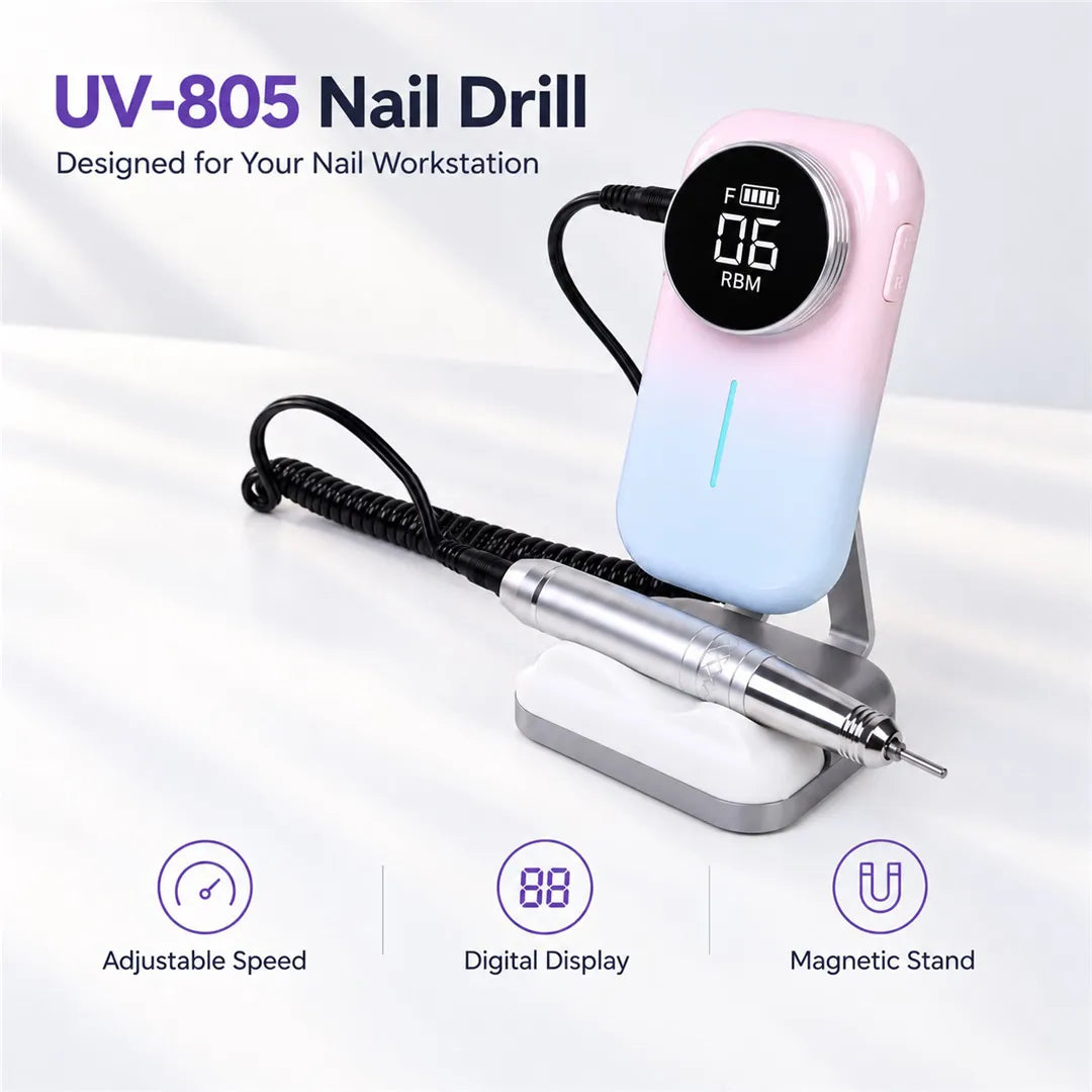 Wellstry UV-805 rechargeable nail drill with digital display and magnetic stand
