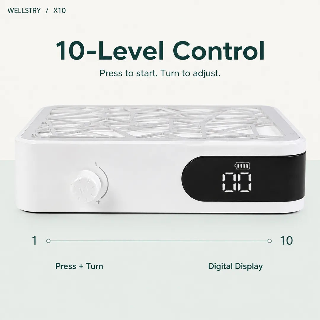 X10 nail dust collector with 10-level suction control and digital display