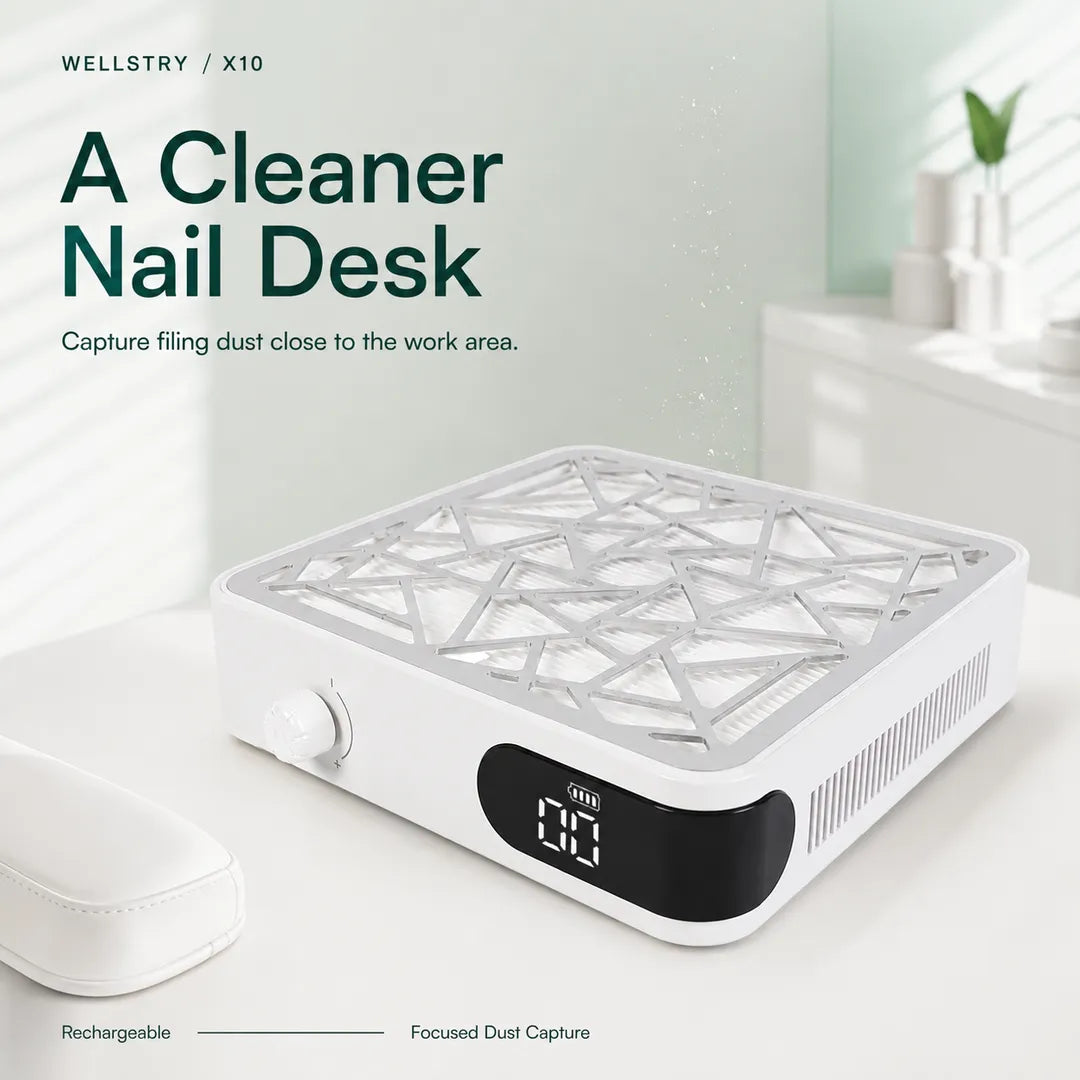 X10 cordless nail dust collector for a cleaner manicure workspace
