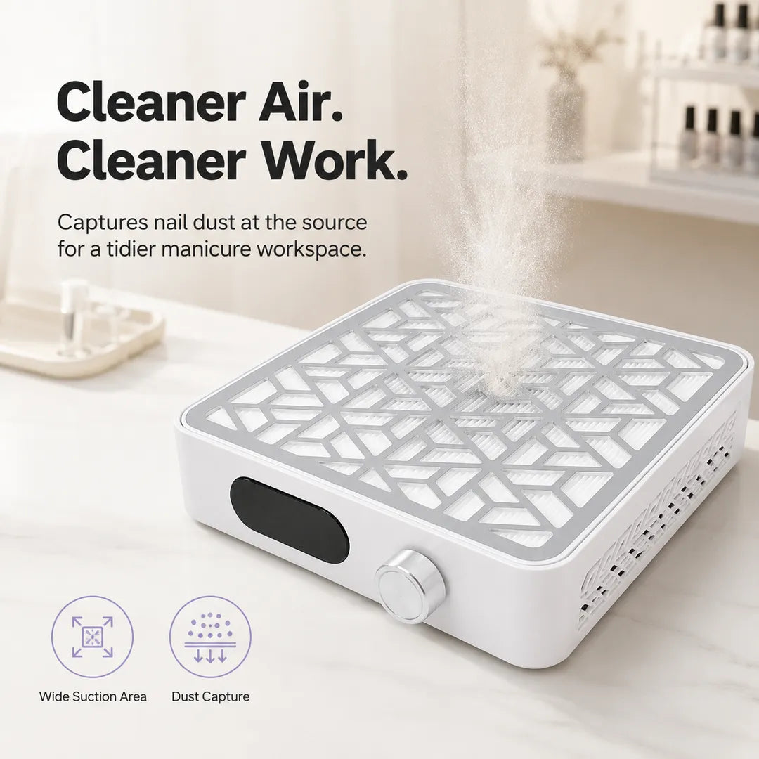 X15 nail dust collector capturing filing dust for a cleaner manicure workspace