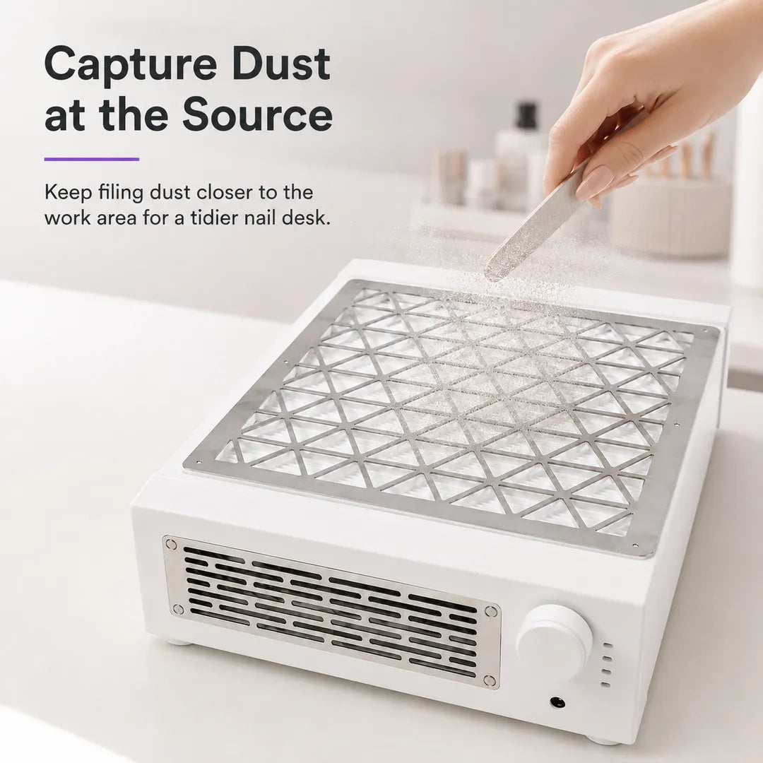 X40 nail dust collector capturing filing dust close to the source